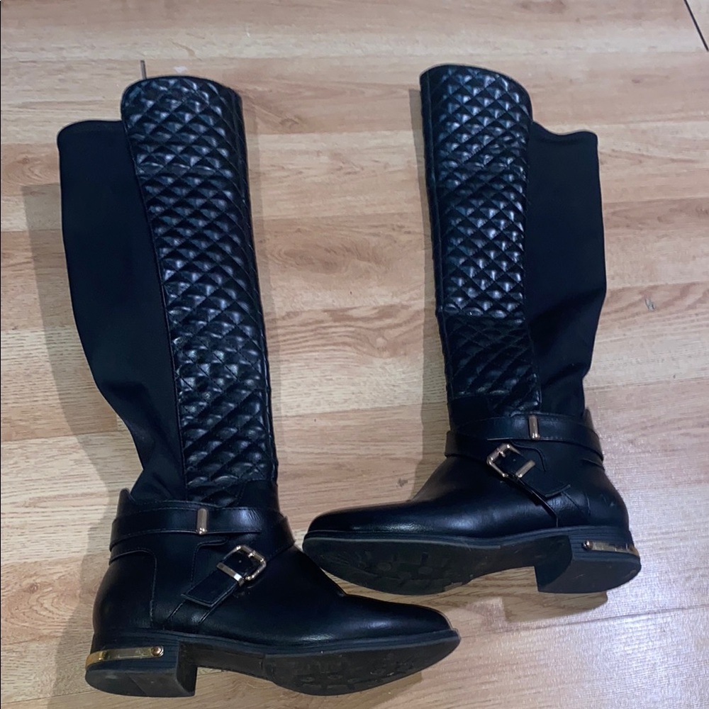 Black Quilted Knee-High Boots
